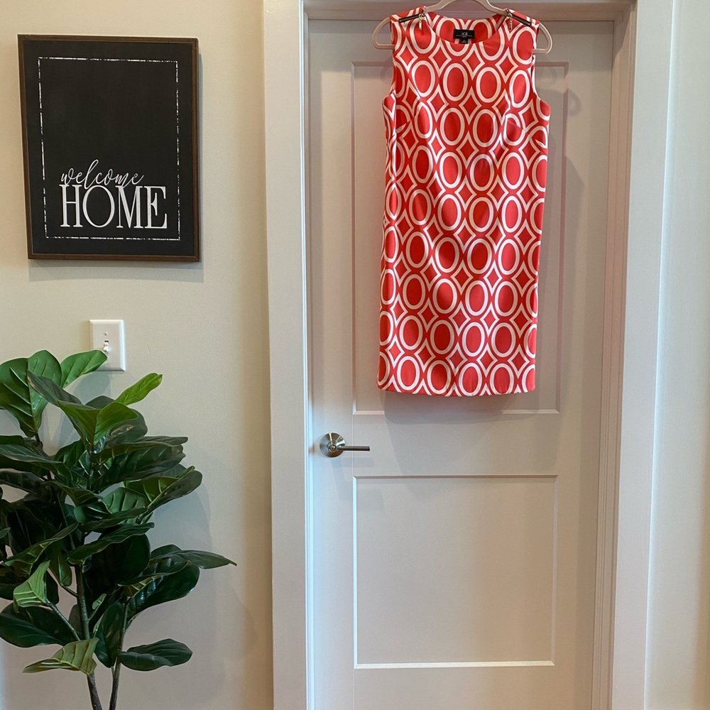 Knee-length, Orange & White Patterned Dress